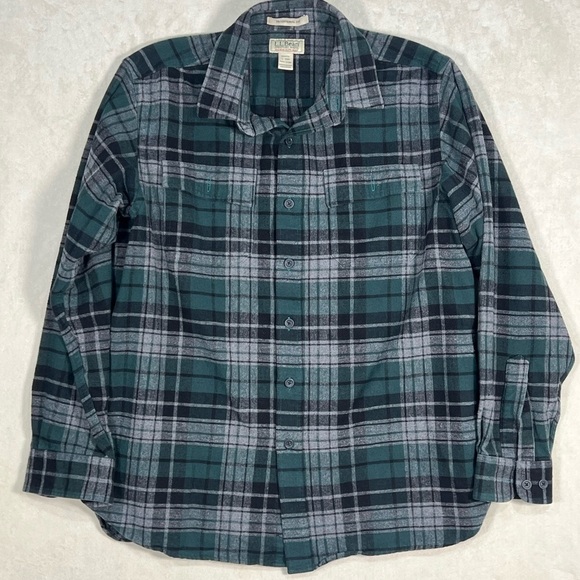 L.L. Bean Large Chamois Cloth Tradition Fit Shirt Plaid Gray Soft Shirt Jacket - Picture 2 of 10